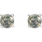 14K White Natural Moss Agate Earrings