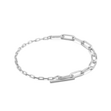 MIXED LINK T-BAR BRACELET SILV