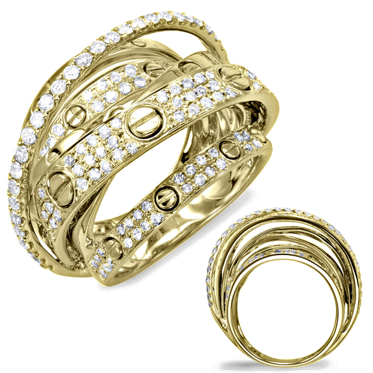 14 Kt Yellow Gold Crossover Fashion Diamond Rings