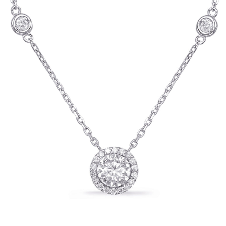 14 Kt White Gold Halo - Round Necklaces