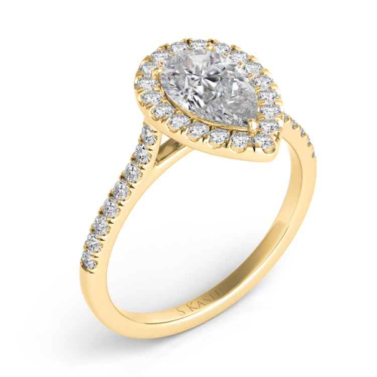 14 Kt Yellow Gold Halo - Pear Engagement Rings
