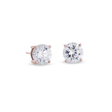 Rose Gold Finish Sterling Silver Prong Set Round Simulated Diamond Earrings Approx. 3Cttw