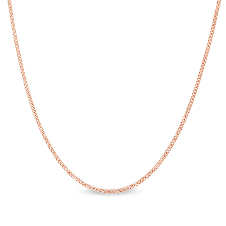 14" Rose Gold Sterling Silver 1Mm Curb Chain With End Caps And Spring Ring
