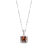 Platinum Finish Sterling Silver Micropave Princess Cut Brown Pendant With Simulated Diamonds On 18" Cable Chain