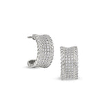 Platinum Finish Sterling Silver Micropave Five Row Concave Huggie Earrings With Simulated Diamonds