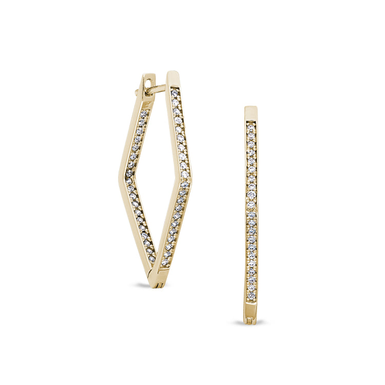 Gold Finish Sterling Silver Micropave Diamond Shape Hoop Earrings With Simulated Diamonds