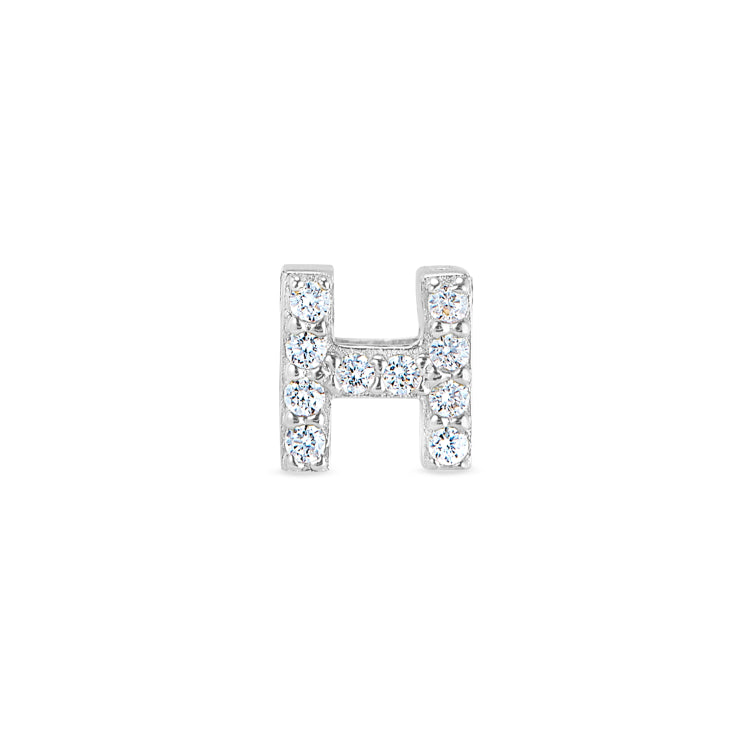 Platinum Finish Sterling Silver Micropave H Initial Charm With Simulated Diamonds