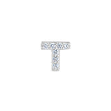 Platinum Finish Sterling Silver Micropave T Initial Charm With Simulated Diamonds