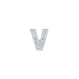 Platinum Finish Sterling Silver Micropave V Initial Charm With Simulated Diamonds