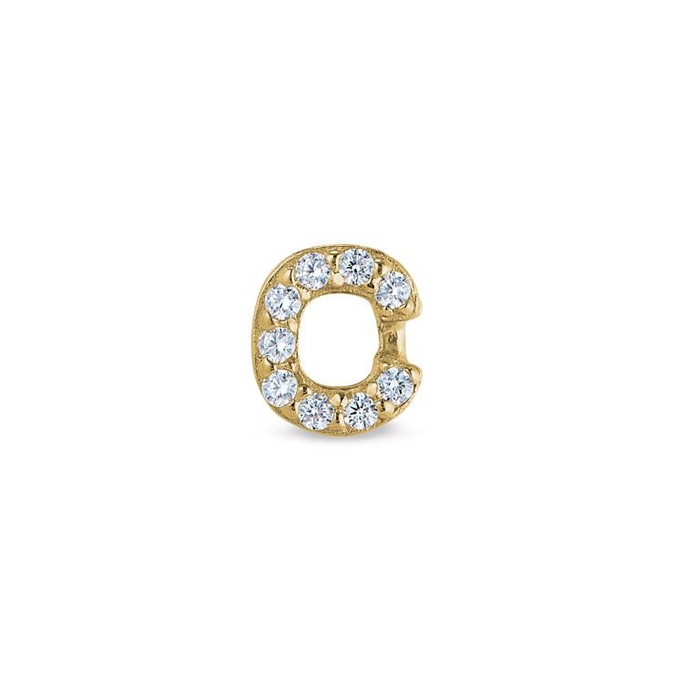 Gold Finish Sterling Silver Micropave C Initial Charm With Simulated Diamonds