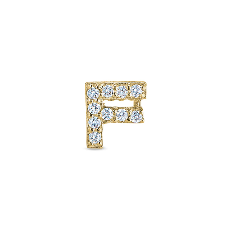 Gold Finish Sterling Silver Micropave F Initial Charm With Simulated Diamonds