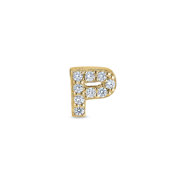 Gold Finish Sterling Silver Micropave P Initial Charm With Simulated Diamonds