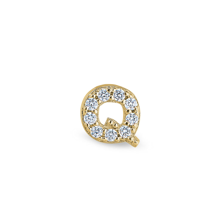 Gold Finish Sterling Silver Micropave Q Initial Charm With Simulated Diamonds