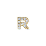 Gold Finish Sterling Silver Micropave R Initial Charm With Simulated Diamonds