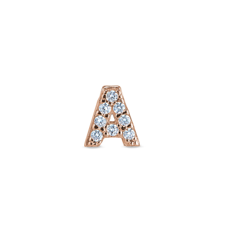 Rose Gold Finish Sterling Silver Micropave A Initial Charm With Simulated Diamonds