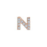 Rose Gold Finish Sterling Silver Micropave N Initial Charm With Simulated Diamonds