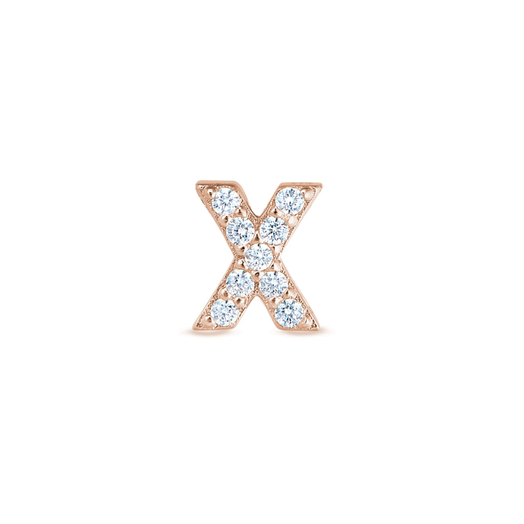 Rose Gold Finish Sterling Silver Micropave X Initial Charm With Simulated Diamonds