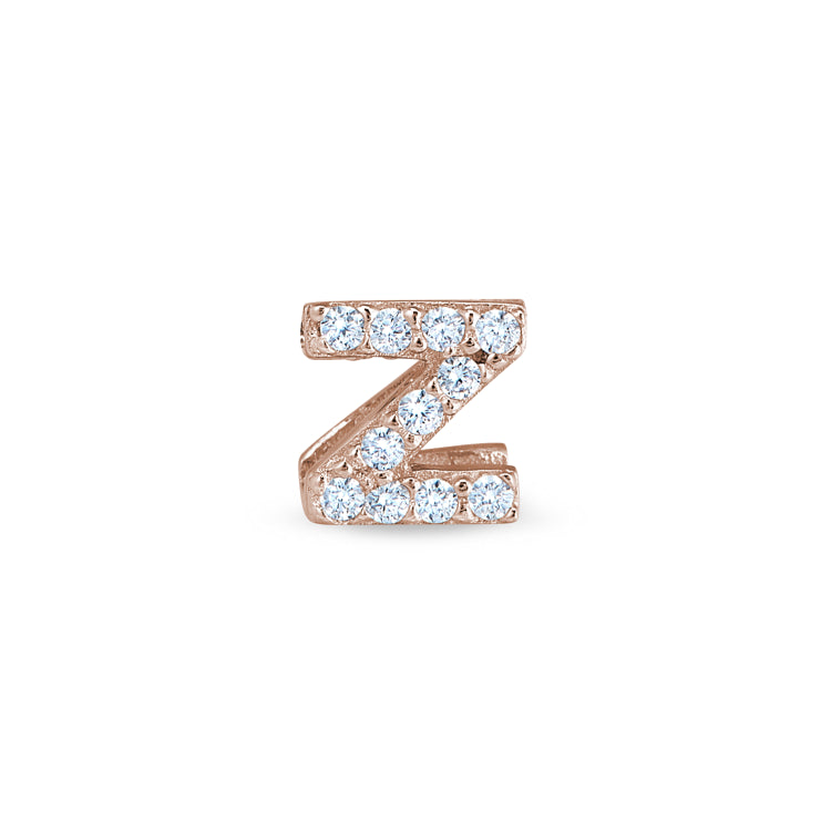 Rose Gold Finish Sterling Silver Micropave Z Initial Charm With Simulated Diamonds