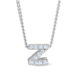 Platinum Finish Sterling Silver Micropave Z Initial Pendant With Simulated Diamonds On 18" Curb Chain