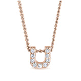 Rose Gold Finish Sterling Silver Micropave U Initial Pendant With Simulated Diamonds On 18" Curb Chain