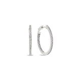 Platinum Finish Sterling Silver Micropave Inside Out Medium Hoop Earrings With Simulated Diamonds