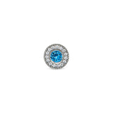 Platinum Finish Sterling Silver Micropave Round Simulated Blue Topaz Charm With Simulated Diamonds