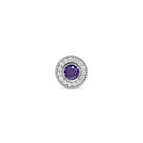Platinum Finish Sterling Silver Micropave Round Simulated Amethyst Charm With Simulated Diamonds