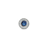 Platinum Finish Sterling Silver Micropave Round Simulated Sapphire Charm with Simulated Diamonds