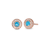 Rose Gold Finish Sterling Silver Micropave Round Simulated Blue Topaz Earrings With Simulated Diamonds