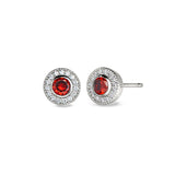 Platinum Finish Sterling Silver Micropave Round Simulated Garnet Earrings With Simulated Diamonds