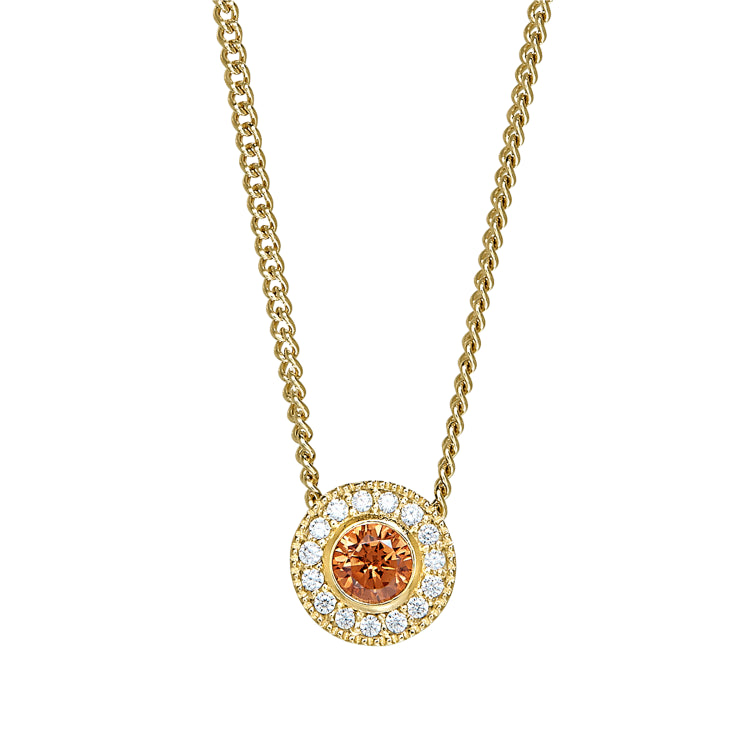 Gold Micropave Round Simulated Citrine Birth Gem Pendant With Simulated Diamonds On 18" Curb Chain