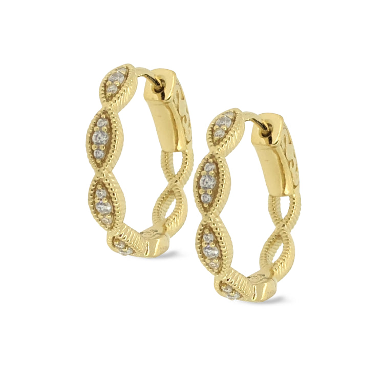 Gold Finish Sterling Silver Micropave Three Stone Marquis Earrings With Simulated Diamonds
