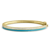 Gold Vermeil Sterling Silver Micropave Hinged Bangle Bracelet With Turquoise Enamel And Simulated Diamonds