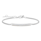 Platinum Finish Sterling Silver Micropave Bracelet With Two Rows Of Simulated Diamonds - 7"-8" Adjustable Rounded Box Chain