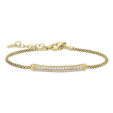 Gold Finish Sterling Silver Micropave Bracelet With Two Rows Of Simulated Diamonds - 7"-8" Adjustable Rounded Box Chain
