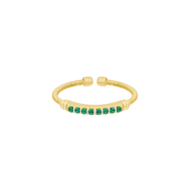 Gold Finish Sterling Silver Cable Cuff Ring With Simulated Emerald Birth Gems - May