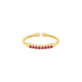 Gold Finish Sterling Silver Cable Cuff Ring With Simulated Ruby Birth Gems - July