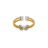 Gold Finish Sterling Silver Two Cable Cuff Ring With Rhodium Finish Simulated Diamond Infinity