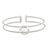 Rhodium Finish Sterling Silver Cable Cuff Constellation Bracelet With Simulated Diamonds - Leo