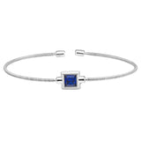 Rhodium Finish Sterling Silver Cable Cuff Bracelet With Princess Cut Simulated Sapphire Birth Gem