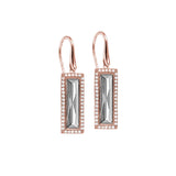 Rose Gold Finish Sterling Silver Earrings With Rectangular Simulated Diamond Stones And Simulated Diamonds