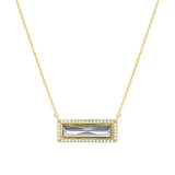 Gold Finish Sterling Silver Necklace With Rectangular Simulated Diamond Stone And Simulated Diamonds On 16" - 18" Chain