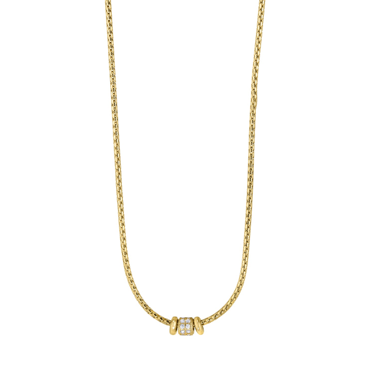 Gold Finish Sterling Silver Corean Cable Necklace With A Barrell With Simulated Diamonds - Adjustable 16"-18"
