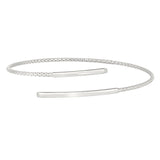 Rhodium Finish Sterling Silver Corean Cable Cuff Bracelet With A Polished Bar On Each End.