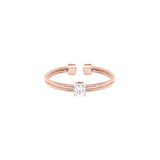 Rose Gold Finish Sterling Silver Two Cable Cuff Ring With A Solitaire Simmulated Diamond
