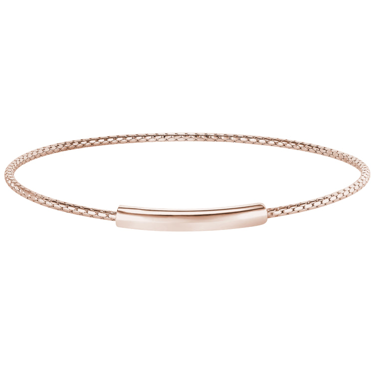 Rose Gold Finish Sterling Silver Opening Corean Cable Bangle Bracelet With High Polished Bar