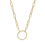 Gold Finish Sterling Silver 20" Paper Clip Necklace With Center Circle Station
