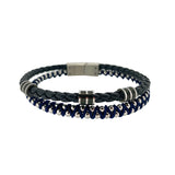 Navy Blue Leather 2 Cord Bracelet With Stainless Steel Beading