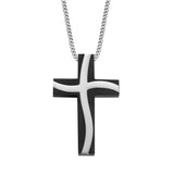 Stainless Steel & Black Wavy Cross On 24" Chain