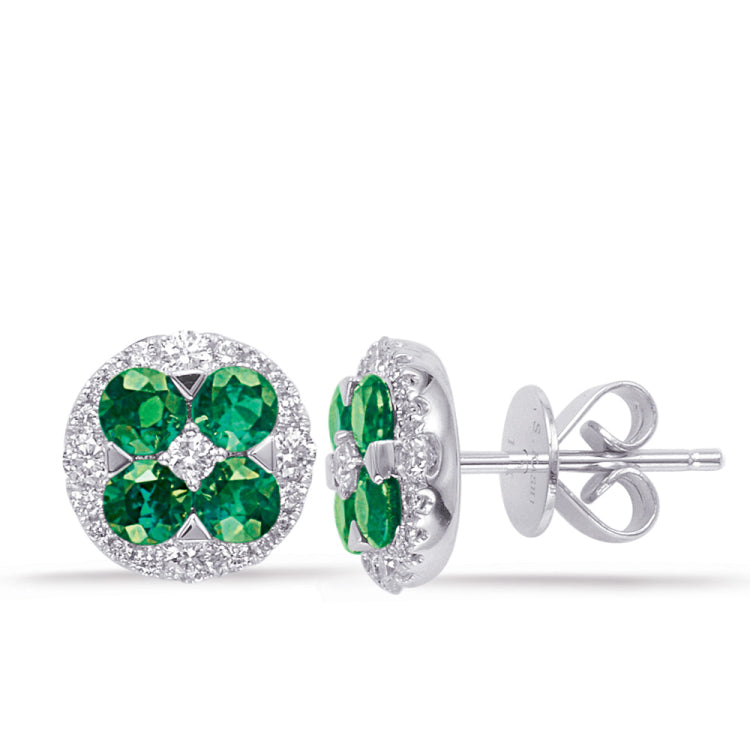 14 Kt White Gold Emerald Earrings
